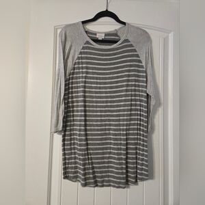 LuLaRoe Gray and White Striped Long Sleeve Top